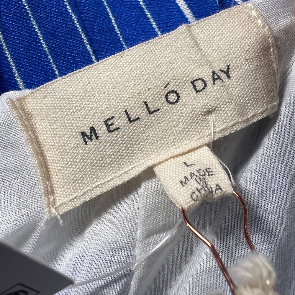 Melloday Wide Leg Pants Womens Large Blue White Shell Print Paperbag Waist NEW - Picture 4 of 10